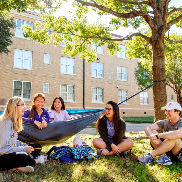 Students hanging out on campus