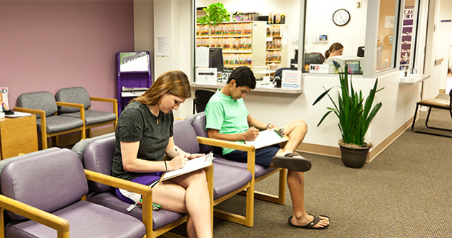 Students in the health center waiting room